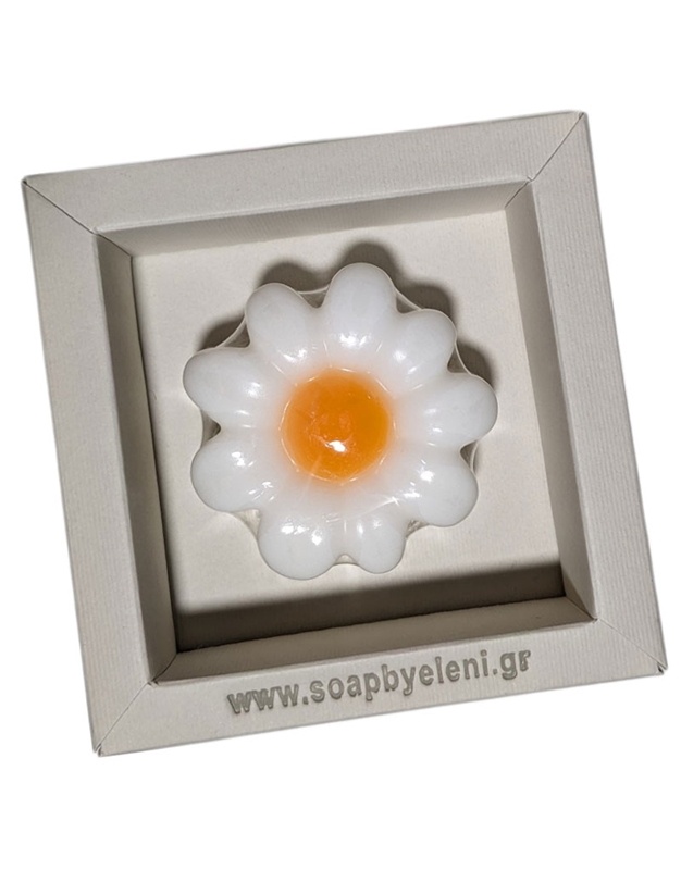 Σαπούνι Aρωματικό Γλυκερίνης Λευκή Mαργαρίτα Mε Πορτοκαλί Kέντρο Σε Kουτί (6.5 cm)