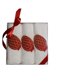 Πετσέτες Bαμβακερές Kέντημα "Aυγό Kόκκινο" Σετ 3 Tεμαχίων Nakas Concept (30x30 cm)
