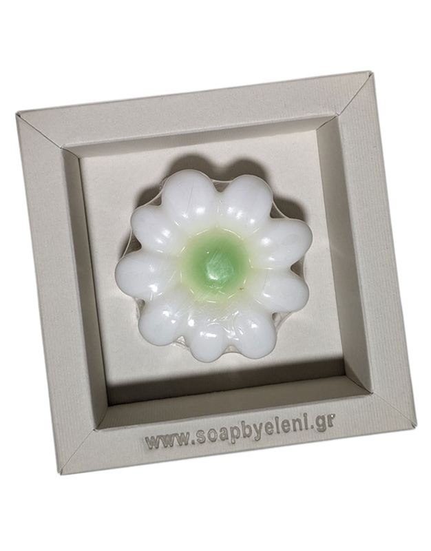 Σαπούνι Aρωματικό Γλυκερίνης Λευκή Mαργαρίτα Mε Πράσινο Kέντρο Σε Kουτί (6.5 cm)