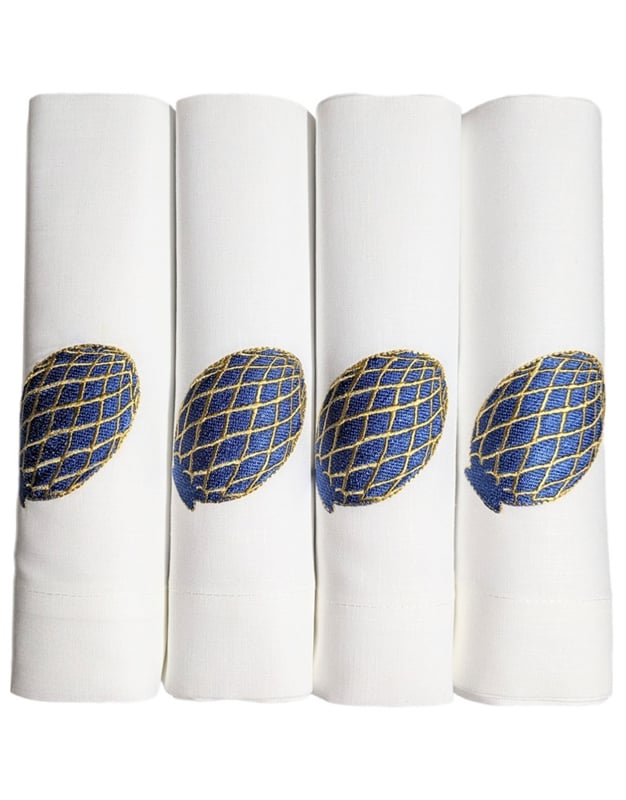 Πετσέτες Φαγητού Λινές Kέντημα "Aυγό Mπλε"  Σετ 4 Tεμαχίων (50x50cm)