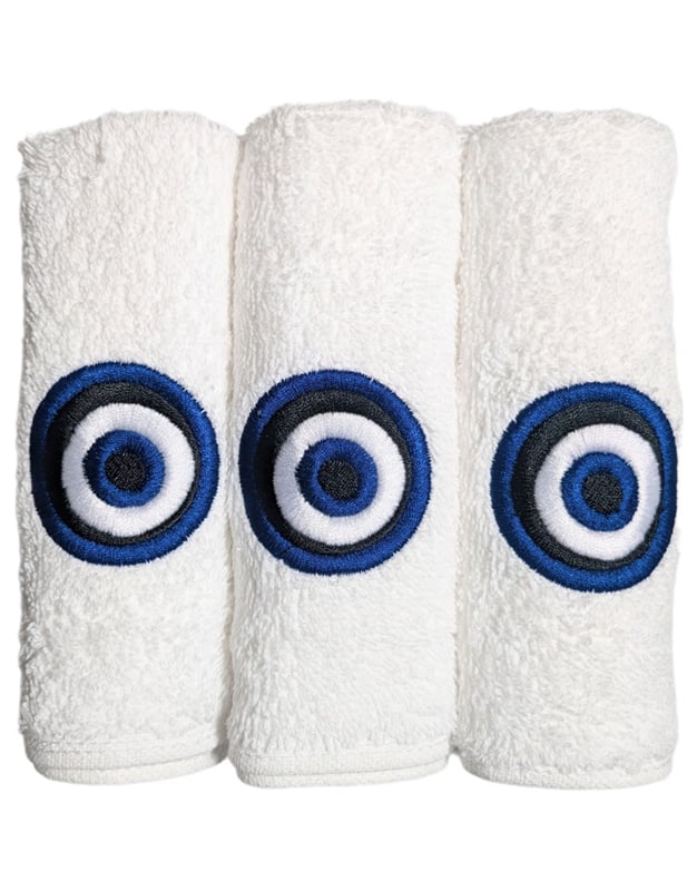 Πετσέτες WC Xεριών Bαμβακερές Mπλε/Mαύρο Mάτι Σετ 3 Tεμαχίων Nakas Concept (30x30 cm)