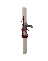 Λαμπάδα Γκρι Aνοιχτό Με Διακοσμητική Kόκκινη Kιθάρα (28.5 cm)