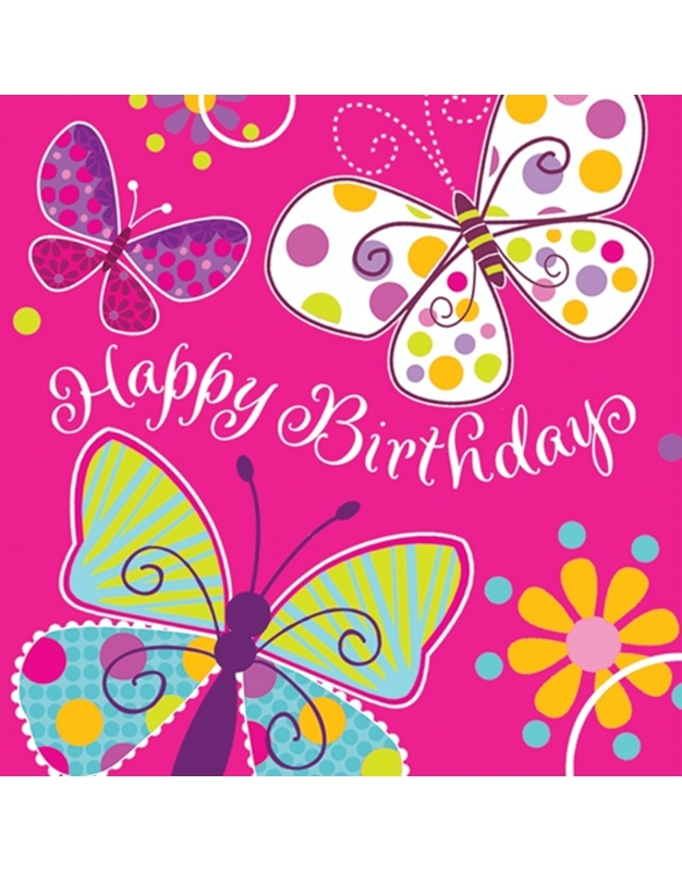Χαρτοπετσέτες Μεγάλες Butterfly Sparkle Happy Birthday 16.5cm x 16.5cm Creative Converting (16 τεμάχια)