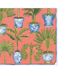 Xαρτοπετσέτες Μικρές "Coral Potted Palms" 12.5x12.5 cm Caspari (20 τεμάχια)