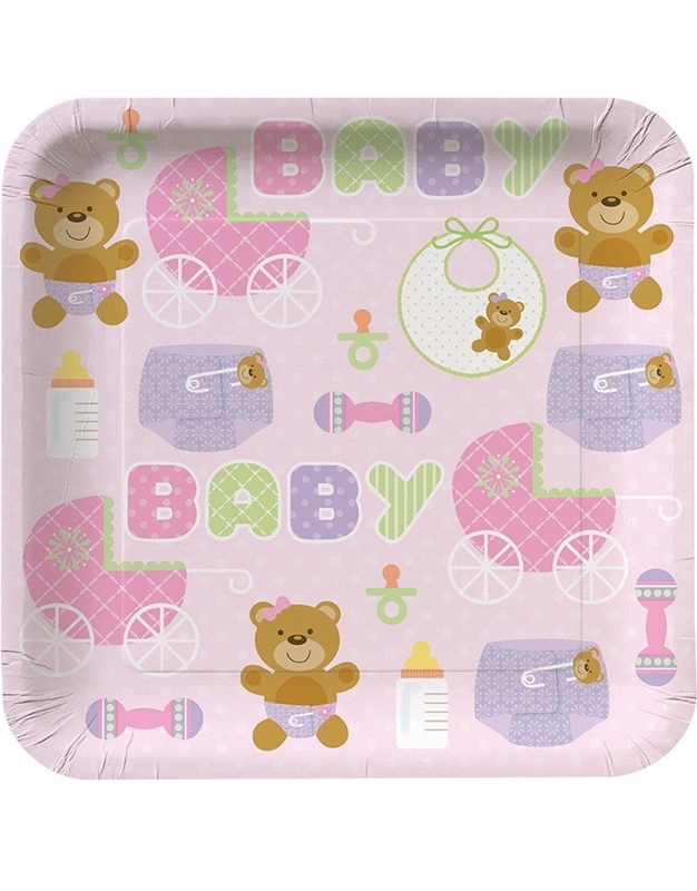 Πιάτα Mικρά "Teddy Baby Pink" 18cm Creative Converting (8 τεμάχια)