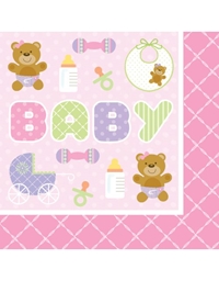 Χαρτοπετσέτες 16 Τεμάχια "Teddy Baby Pink" 16.5cm x 16.5cm