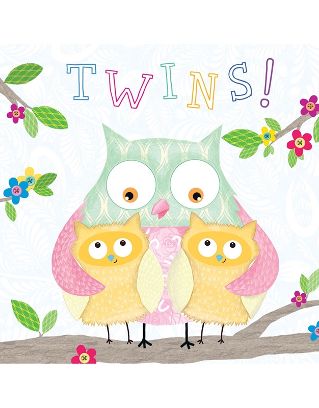 Ευχετήρια Κάρτα " New Baby Owl Twins" Tracks Publishing Ltd