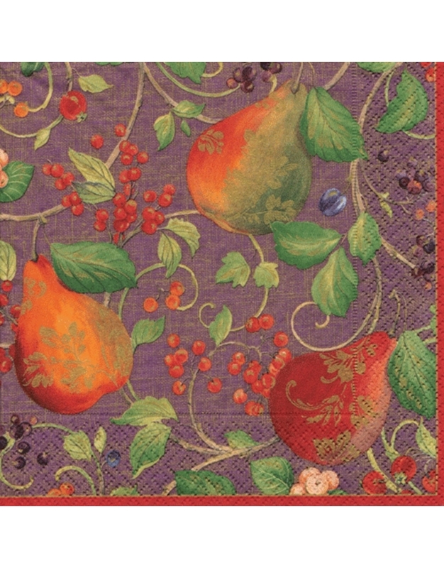 Σετ Χαρτοπετσέτες 20 Τεμαχίων 12.5cm x 12.5cm ''Decorated Pears Aubergine'' Caspari
