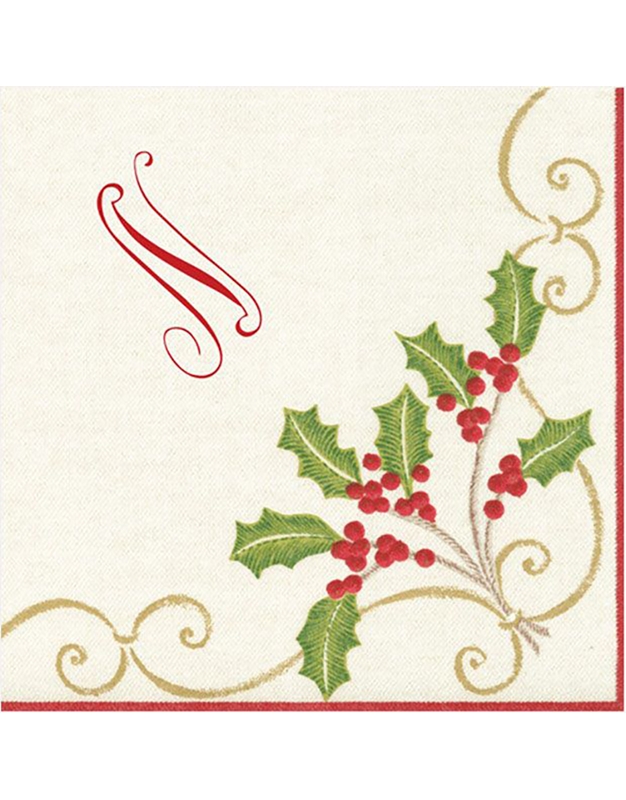 Χαρτοπετσέτες Σε Κουτί "N" Christmas Εmbroidery" 12.5cm x 12.5cm Caspari (30 τεμάχια)
